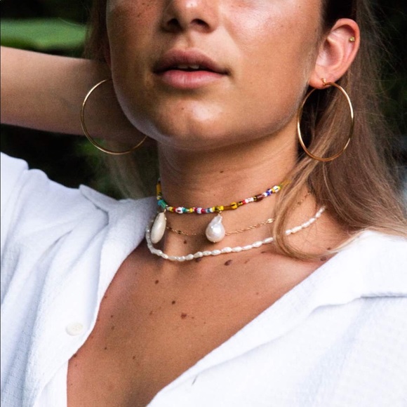 Colorful Beaded Seed Bead Baroque Genuine Freshwater Pearl Shell Choker Necklace - Picture 5 of 6